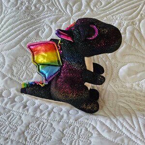 Ty Beanie Babies Anora Rainbow Winged Black Sparkly Dragon Plush Toy 2018
